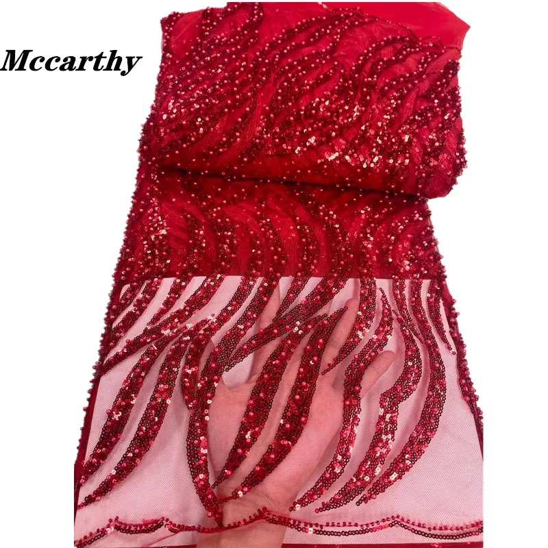 

2022 Soft High Quality Embroidery African Guipure Lace Shiny Sequins French Tulle Net Lace Fabric Nigeria With Beads Lace Fabric