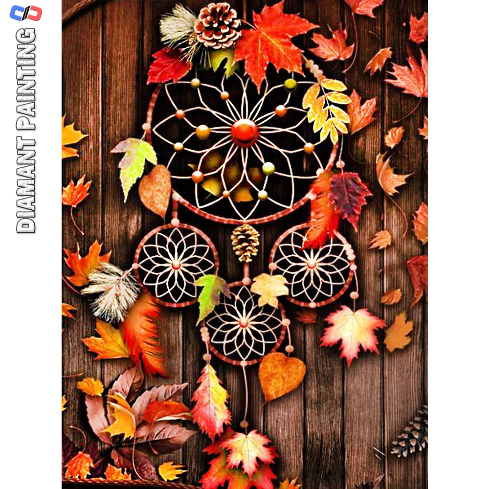 

5D Full Square Landscape Feather Diamond Painting Autumn Leaves Embroidery Dreamcatcher Mosaic Craft Kit Handicraft Home Decor