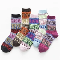 5 pairs autumn winter women wool socks warmer ethnic style cashmere thermal thicken christmas trees women socks gifts