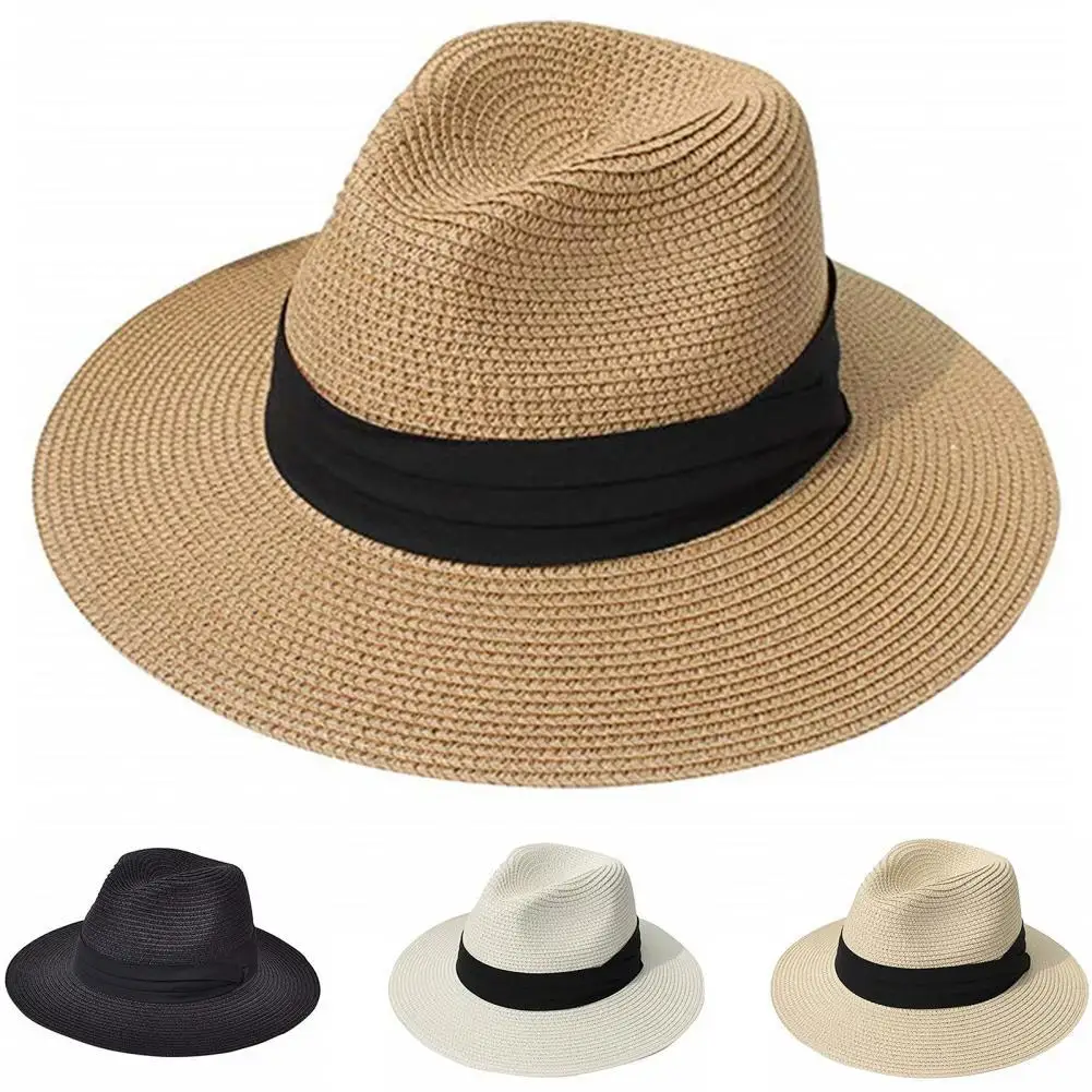 

Ladies Hat Wide Brim Sun Protection Wide Applications Simple Pure Color Straw Hat for Beach
