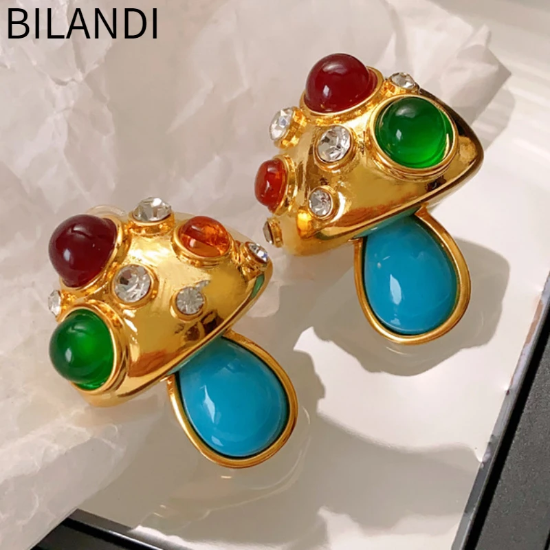 

Bilandi Trendy Jewelry 925 Silver Needle Metal Mushroom Colorful Resin Stud Earrings For Women Girl Party Gift Sweet Design