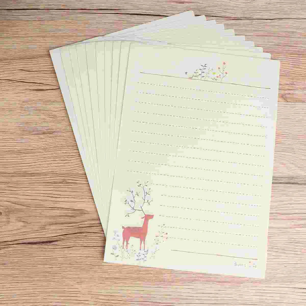 

50 Sheets Deer Pattern Paper DIY Letter Paper Writing Paper Elk Design Romantic Stationery (10 Sheets in 1 Pack)