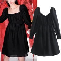 elmsk 2022 fashion simple gauze dress women new spring dress women france elegant retro square collar black dress vestidos
