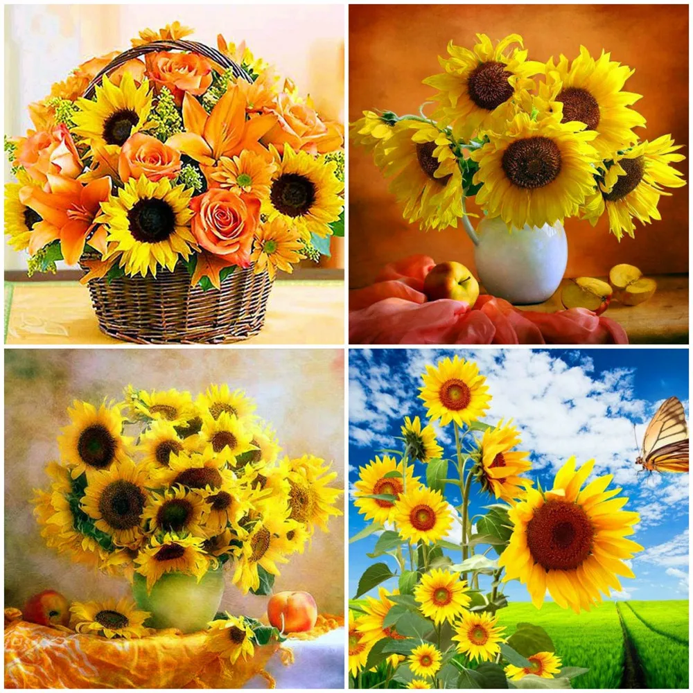 

5D Diy Diamond Painting Sunflower Arrangement Full Rhinestone Embroidery Mosaic Art Cross Stitch Kit Home Decor New Arrival 2023