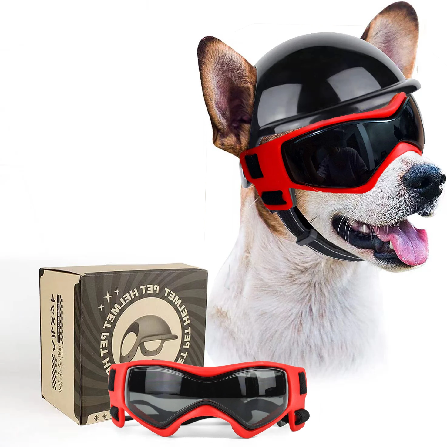 Dog Sunglasses Pet Helmet Set with Dog Goggles,Dust Wind UV Protection Dog Glasses Dog Helmet and Goggles Dog Motorcycle Helmet