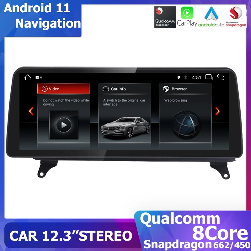 

Автомобильный GPS-плеер на Android 11 для BMW X3, X4, F25, F26, автомобильное радио, 12,3 дюйма, навигация, мультимедийный плеер Qualcomm662 CIC NBT EVO 8 + 256 Carplay DSP