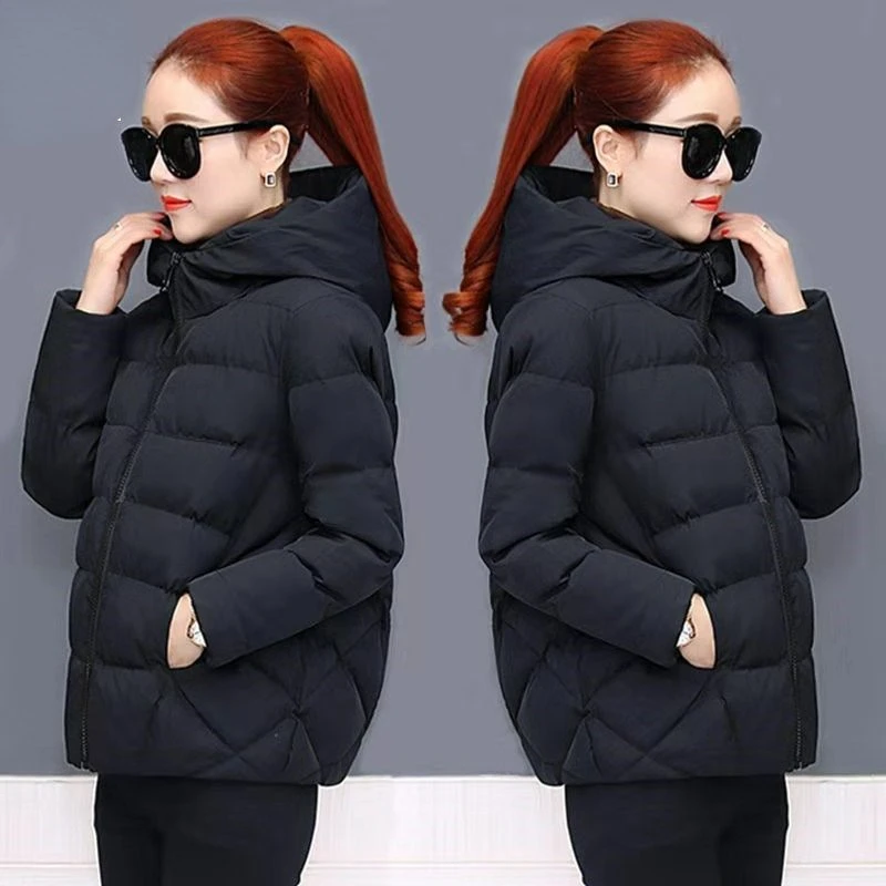 2023 New Women Winter Jacket Short Warm Solid Parkas Female Loose Coat Cotton Padded Parka Korean Style Hooded Outwear C14