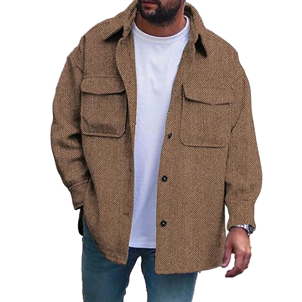 

Men’s Winter Jacket Long Sleeve Single Breasted Solid Color Pockets Casual Baggy Coat Top Overcoat Jackets Man Clothing