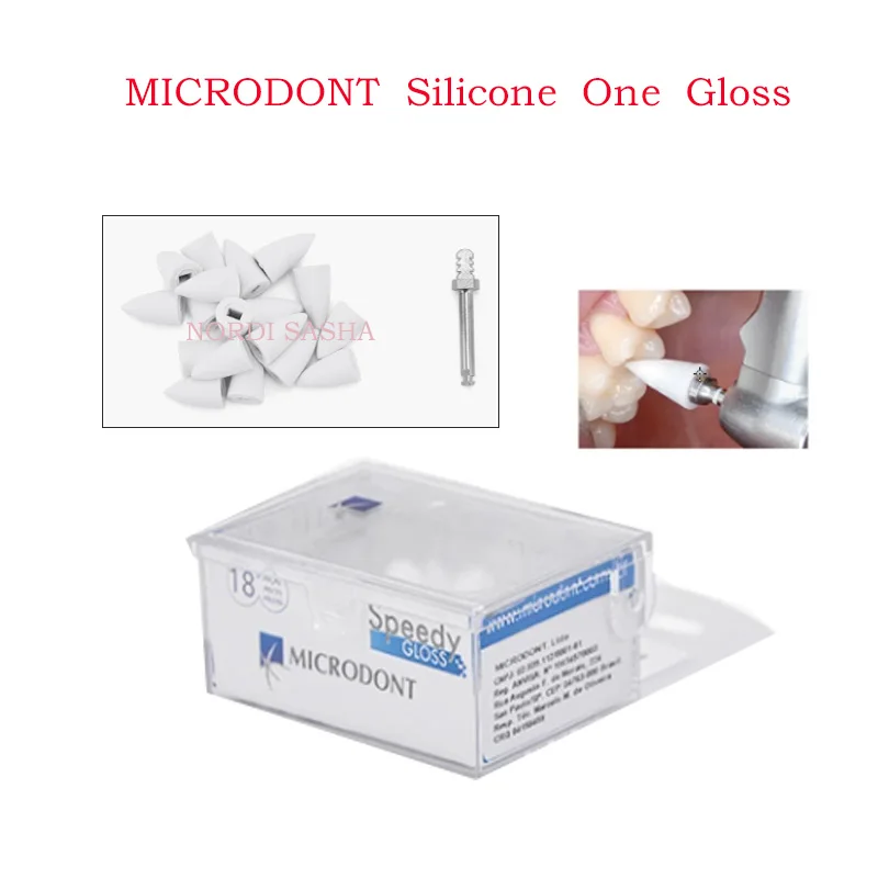

MICRODONT зубной силиконовый OneGloss 18 шлифовальных головок + 1 наконечник для отделки и полировки компонентов, реставрации, шлифовальный диск