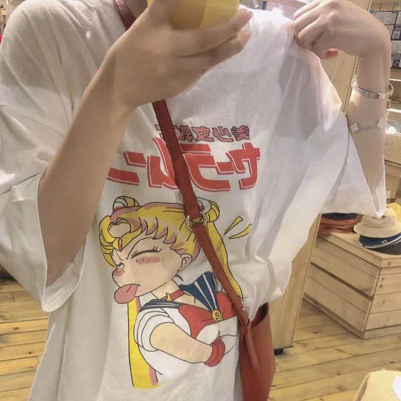 

Sailor Moon t-shirt women's white short-sleeved 2022 new design loose cotton cartoon top tee