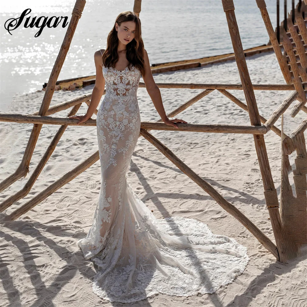 

Pretty Mermaid/Trumpet Wedding Dress Gentle V-Neck Bridal Gown Lace Applique Dresses Beautiful Sleeveless Vestido De Novia