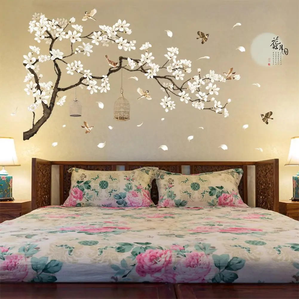 

187x128cm Large Size Tree Wall Stickers Birds Flower Home Decor Wallpapers for Living Room Bedroom DIY Rooms Decoration