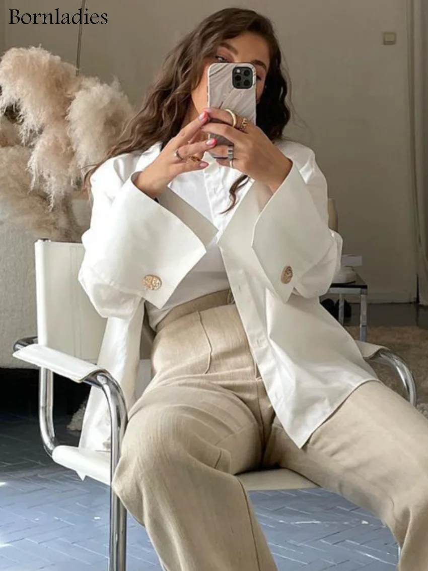 

Bornladies шикарные белые женские блузки 2023 повседневные рубашки с отворотом и длинным рукавом элегантные офисные женские топы на шнуровке женские блузки