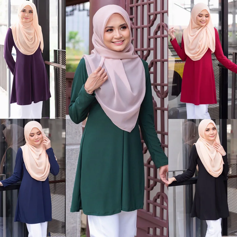 

2023 Весенняя элегантная Однотонная рубашка с длинным рукавом женская мусульманская абайя блузка модная повседневная свободная Турецкая абайя Арабская Малайзия Дубай Топ