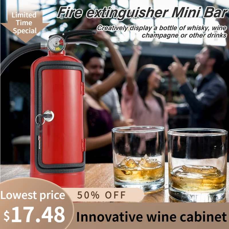 

Mini Bar Simulation Fire Extinguisher Wine Cup Rack Creative Lockable Metal Fire Extinguisher Wine Bottle Holder for Home Bar