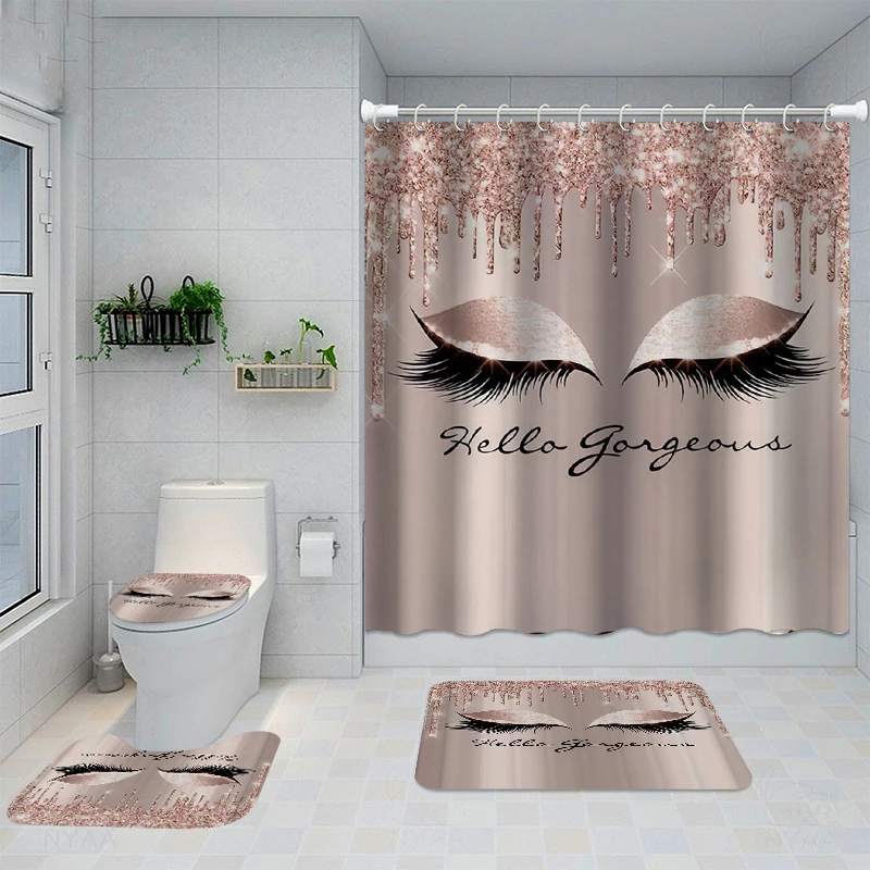 

Washable Waterproof Bathroom Shower Curtain Sets Toilet Seat Cover Non-Slip Bath Mat Rug Carpet Bathroom Decor Polyester Fabric