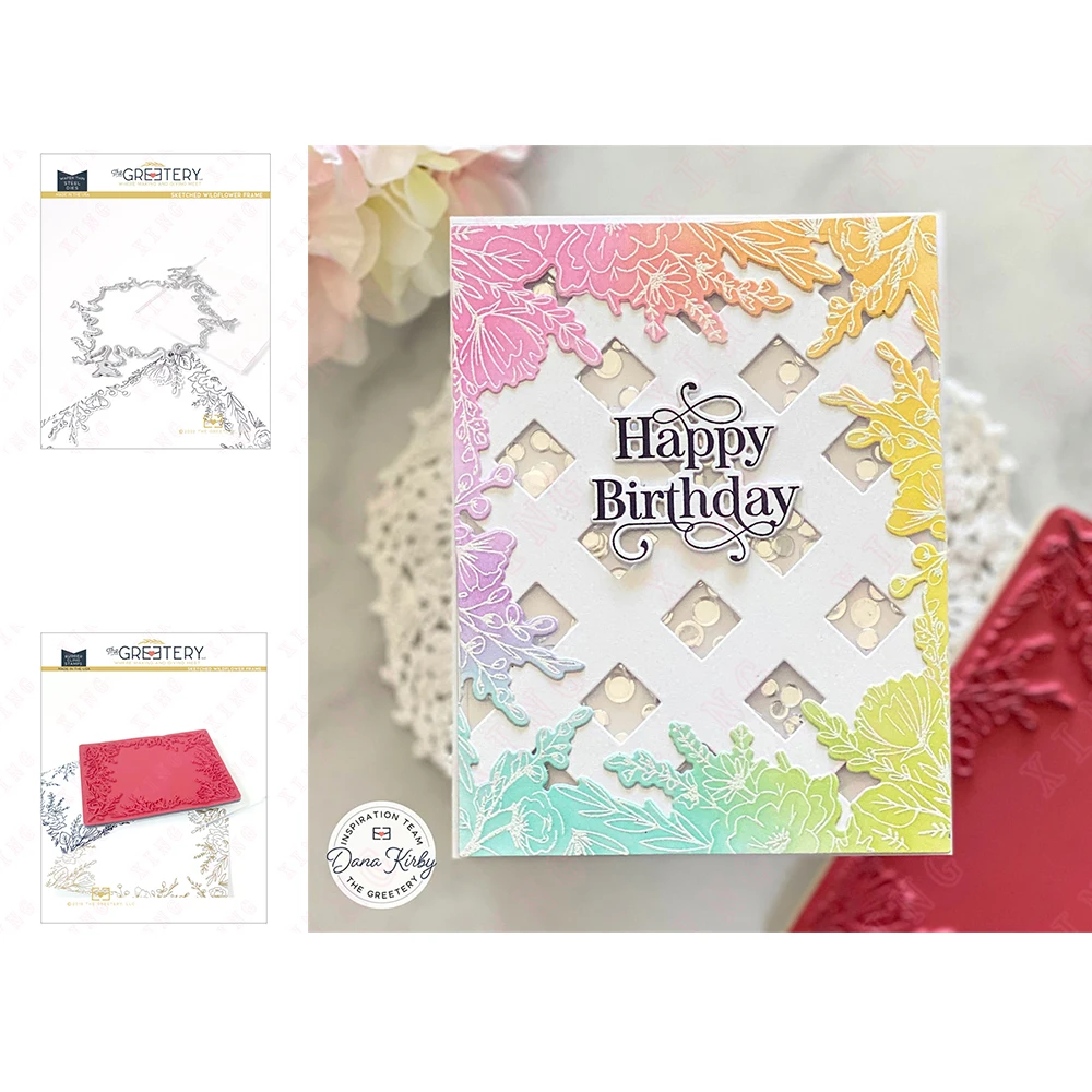 

New Decoration Embossing Clear Silicone Stamps Diy Handmade Craft Reusable Template Sketched Wildflower Frame Metal Cutting Dies