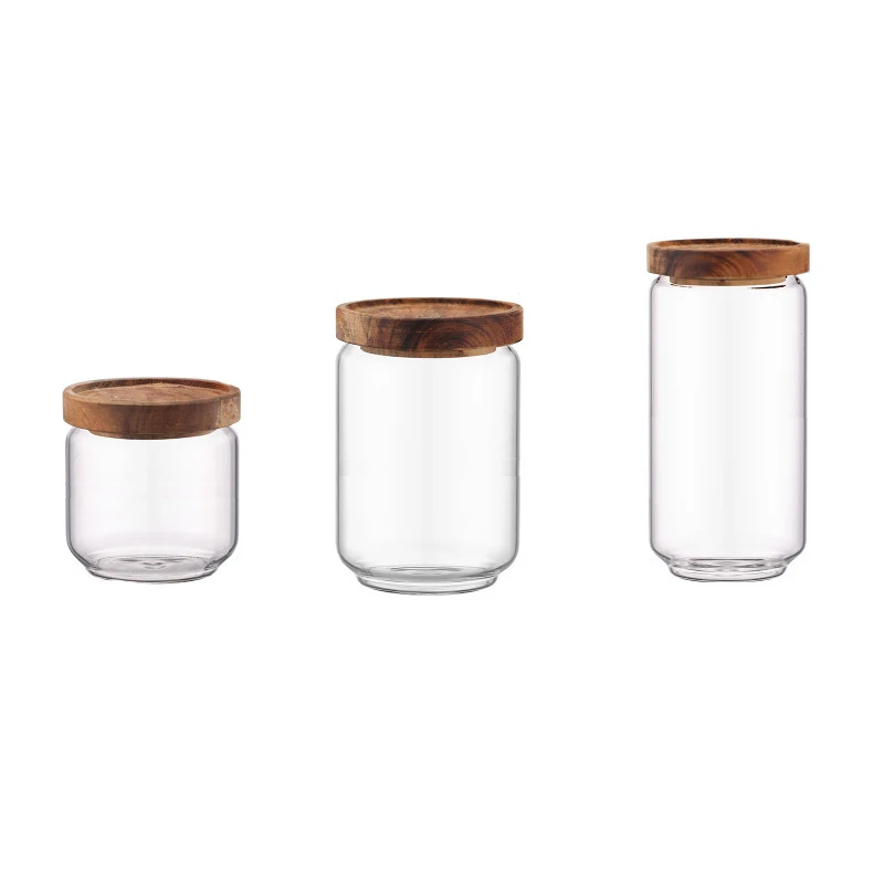 

3 Pcs Wood Lid Glass Airtight Canister Kitchen Storage Bottles Jars Food Container Grains Tea Coffee Beans Grains Jar