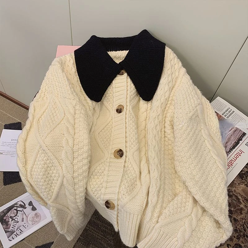 

2023 New Women's Loose Fit Cardigans Women's Cardigan Women's Sweater Knitted Cardigan Polo Collar Single Breasted Sweater T184