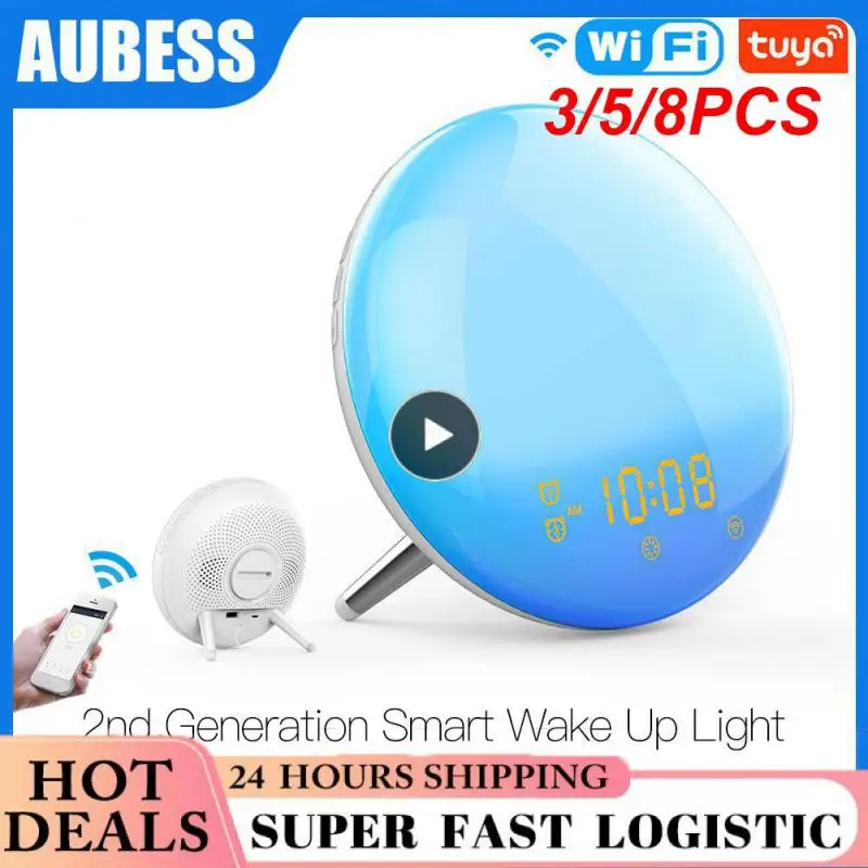 

3/5/8PCS Works With Alexa Google Home Hands-free Smart Wake Up Light 7 Colors Alarm Clock Voice Control Tuya Wifi Lamp
