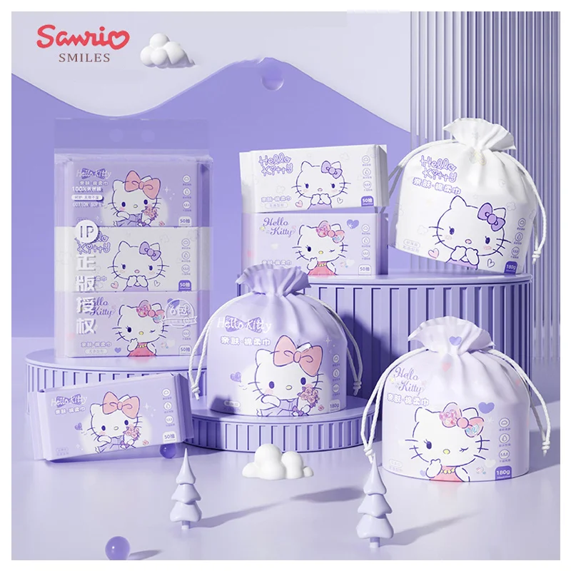 

Мультяшное Sanrioed Hellokittys Cinnamoroll Kuromi хлопковое мягкое полотенце для лица Kawaii аниме портативное чистое гигиеническое одноразовое полотенце