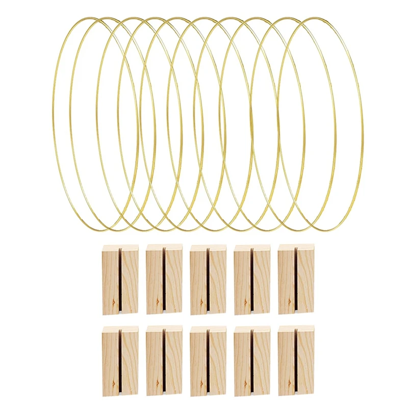 

10 шт., металлические кольца с 10 деревянными держателями для карт, 13,8 дюйма