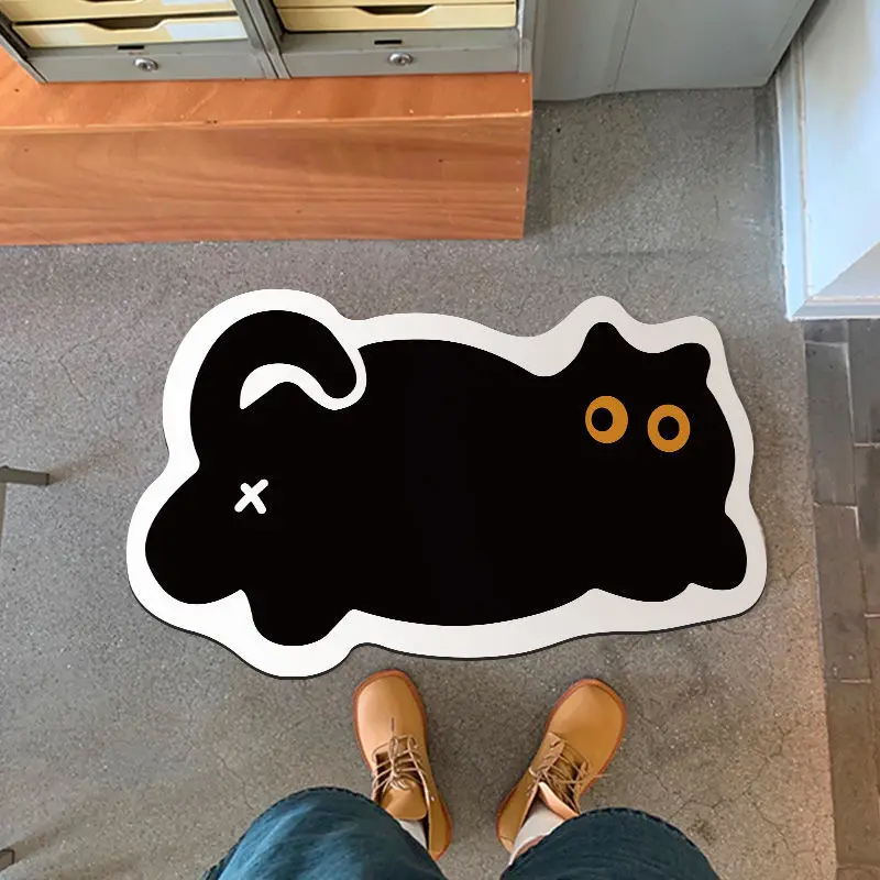 

Cute Cat Shape Black Irregular Rug Children'S Bedroom Carpet Living Room Sofa Carpet Corridor Entrance Doormat