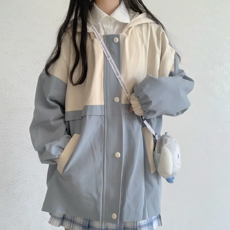 

Куртка женская оверсайз с капюшоном, Свободная Повседневная модная верхняя одежда в стиле Харадзюку, с прострочкой, в стиле преппи, весна
