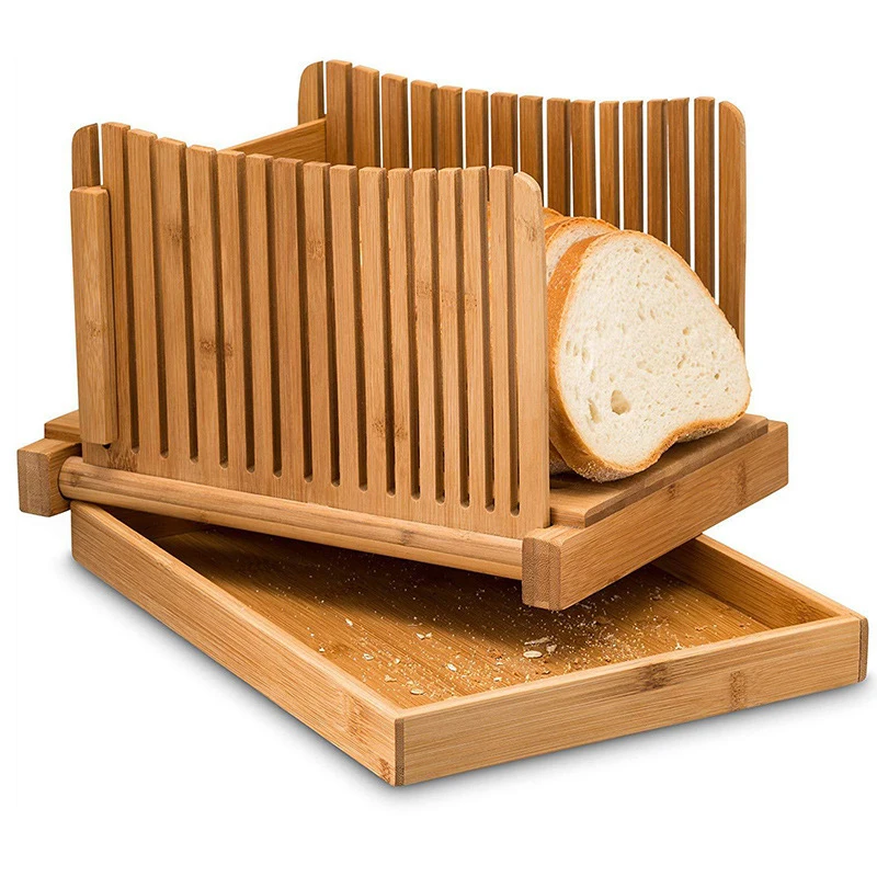 

Natural Bamboo Bread Slicer For Homemade Bread Foldable & Compact Toast Cutting Board Guide Adjustable 3 Thickness Cutter