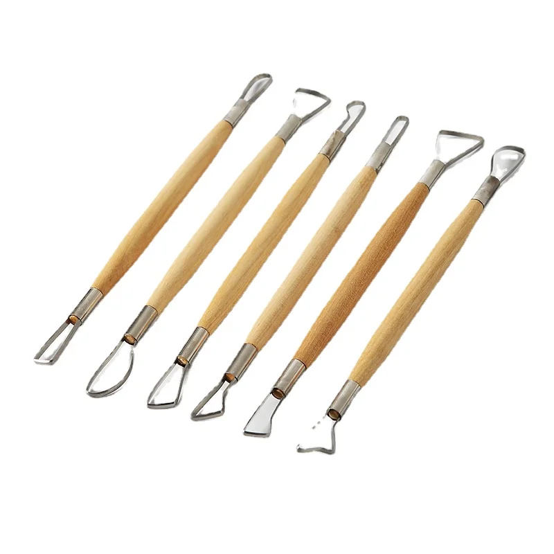 

6 Pieces of Pottery Tools Clay Plastic Repair Blank Pull Embryo Double-headed Flat Knife Set DIY Knives Clay Carving Hand Tools