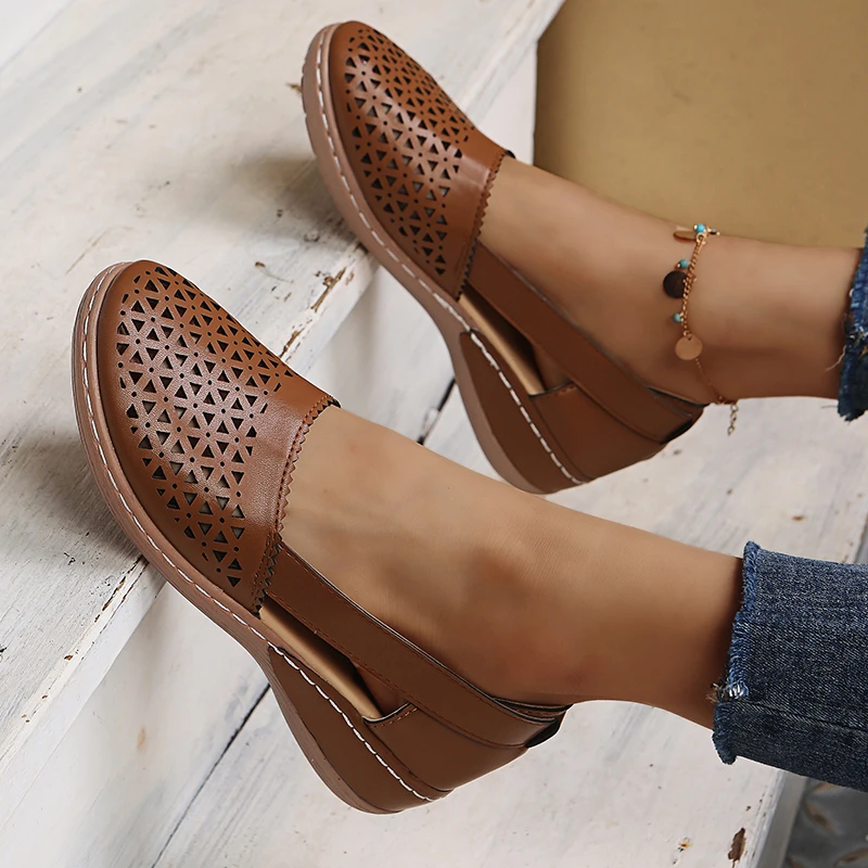

Women's Sandals 2022 Summer Round Toe Wedges Shoe Woman Hollow Out Office Shoes Slip on Casual Sewing Ladies Bunion Sandals