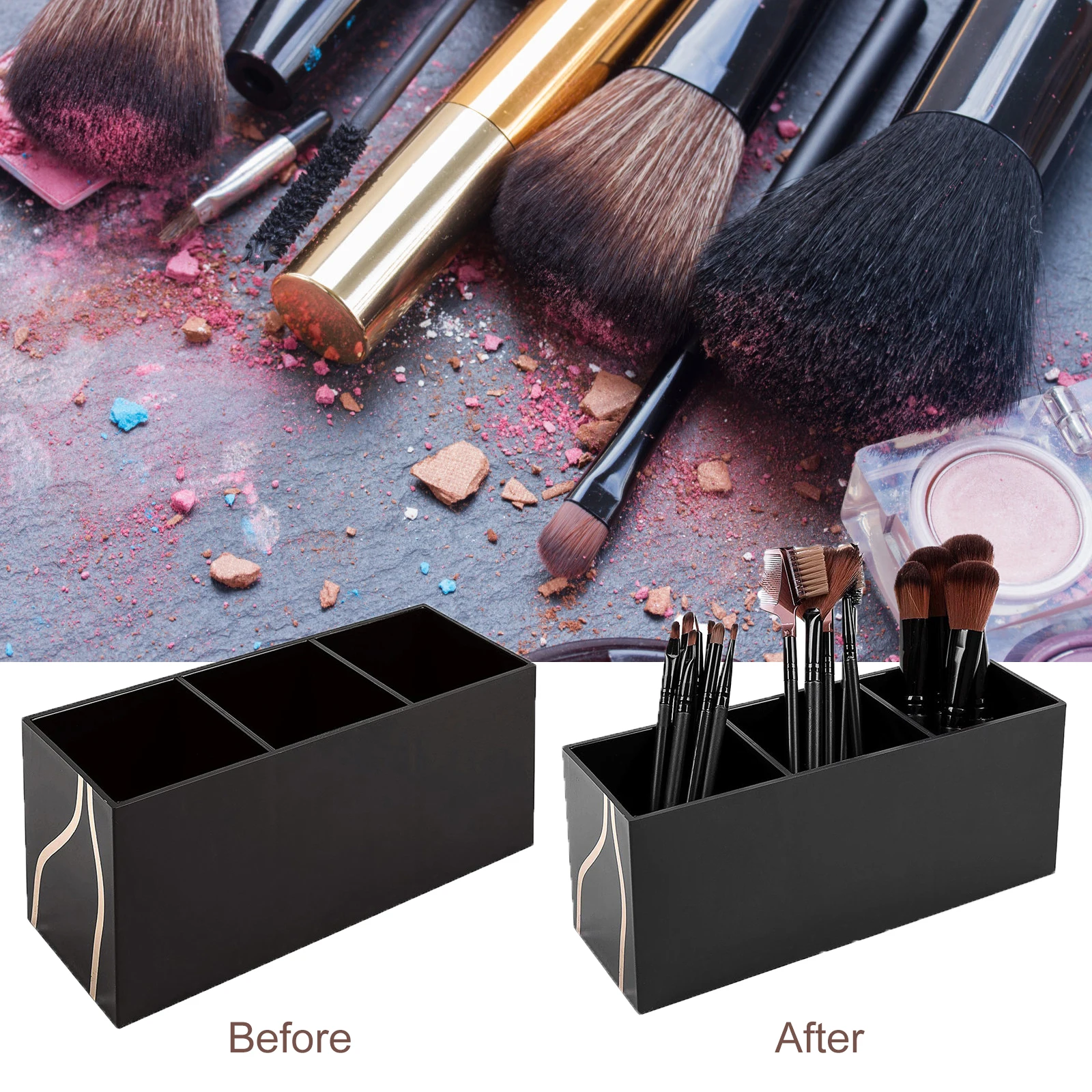 

3 Grid Makeup Brush Storage Tube Eyebrow Pencil Container Cosmetic Storage Box Brush Storage Box Makeup Tool Household Storage