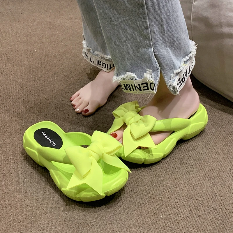 

Women's Shoes 2023 New Flip Flops Women's Slippers Summer Beach Slippers Women Solid Butterfly-knot Slippers Platform Slippers