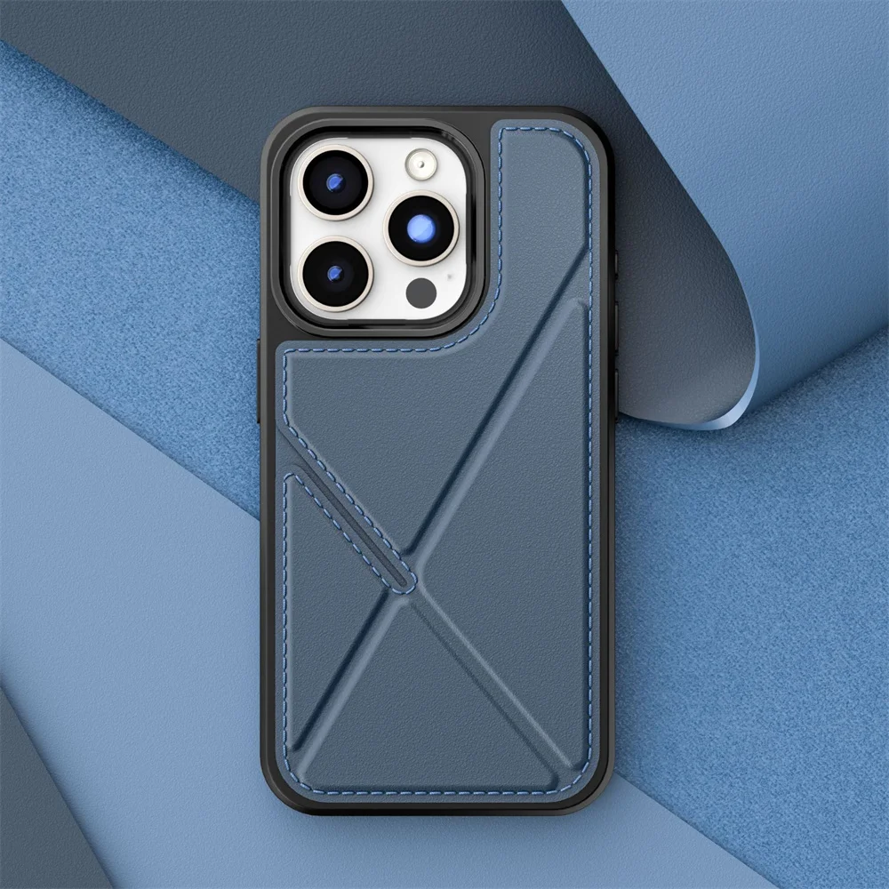 Кожаный чехол для телефона с магнитной подставкой и слотом для карт для iPhone 16, 17, 12, 13, 14, 15 Pro Max, роскошный гибридный силиконовый защитный чехол (art.: 3920ca56c286b) - 3920ca56c286b