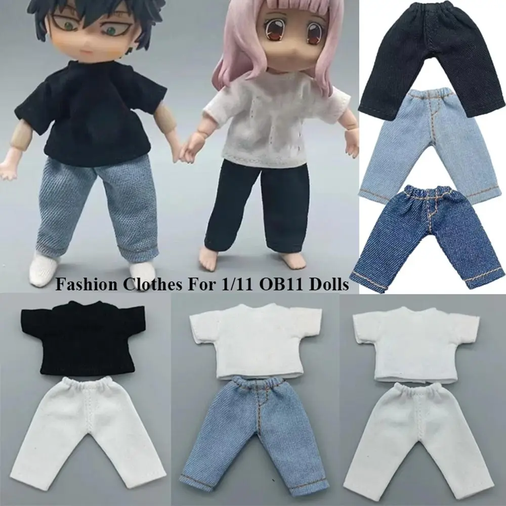 Модная футболка брюки для 1/11 кукол OB11 1/12 Bjd/ГСК Одежда куклы джинсовые сделай сам