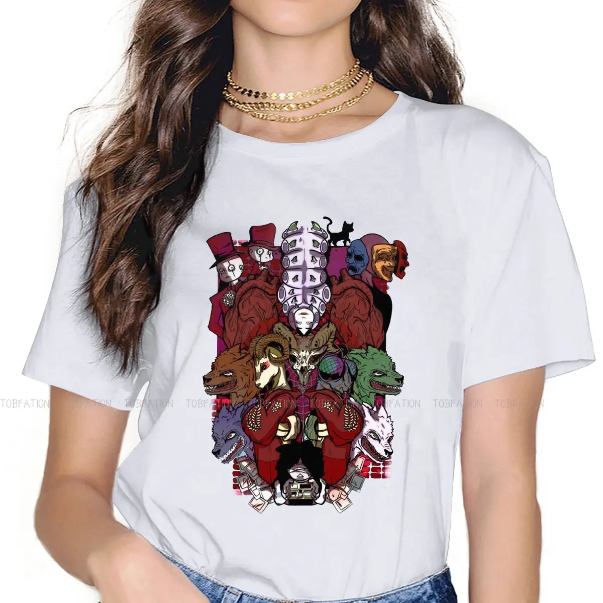

Женская одежда с принтом в виде страшных игр, женские футболки с графическим принтом, винтажные альтернативные свободные топы, футболка, милая уличная одежда для девочек