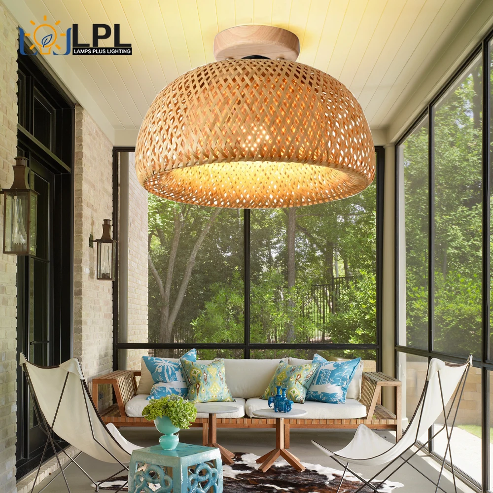 

Потолочные светильники из натурального бамбука E27, минималистское домашнее креативное освещение, декоративные светильники для чайной комнаты, коридора