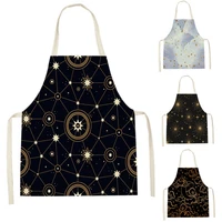 1 pcs sun moon printed kitchen apron for women home cooking sky stars baking shop apron for men bibs 68 55cm wql 2293 grembiule