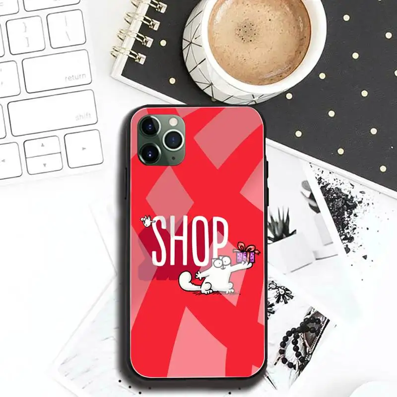 Милый мультяшный S-simons чехол для телефона с котом закаленное стекло iPhone 13 12 Mini 11 Pro