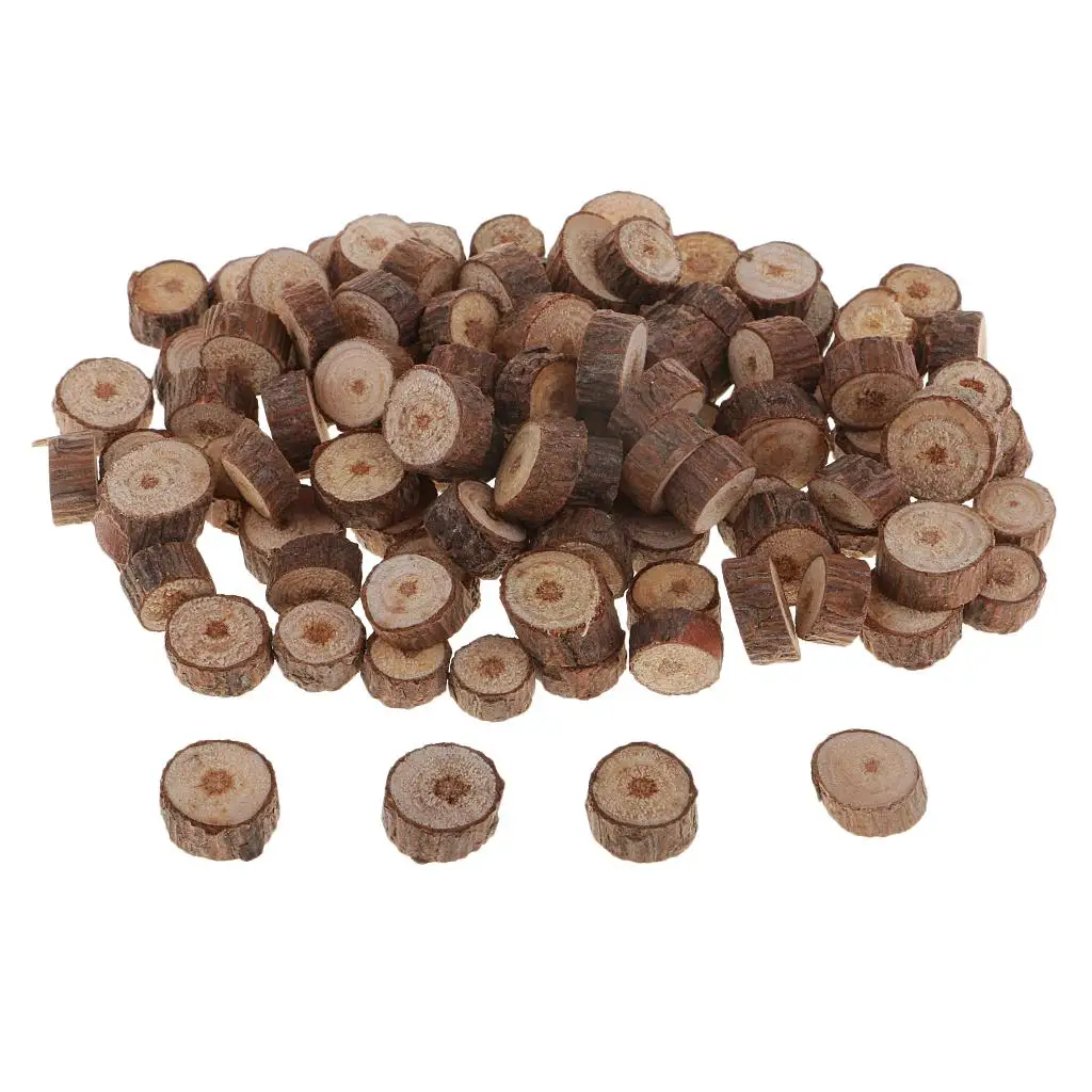 100 mini natural wood slices slabs rustic tree bark branch disc New |