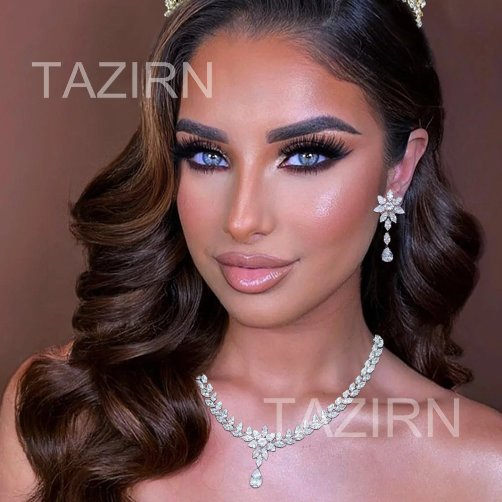 

Luxury AAA Full Cubic Zirconia Two Pieces Jewelry Set Silver CZ Necklace and Earrings Wedding Bridal Jewelry for Women Birthday