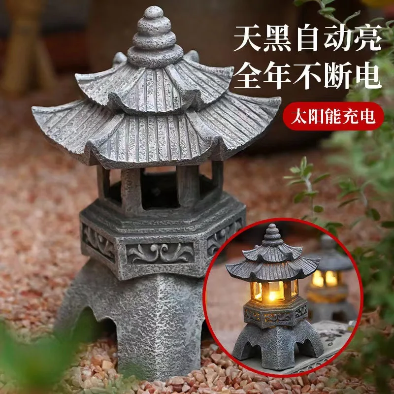 

Outdoor solar lights Chinese style Zen stone pagoda garden decoration garden ornaments small palace lights landscape lights