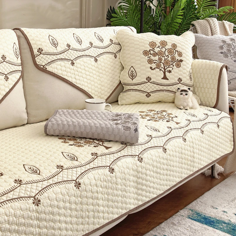 

White Embroidery Sofa Covers for Living Room Cotton Sofa Cushion Couch Cover Modern Minimalist Corner Sofa Towel Seat Pad Home
