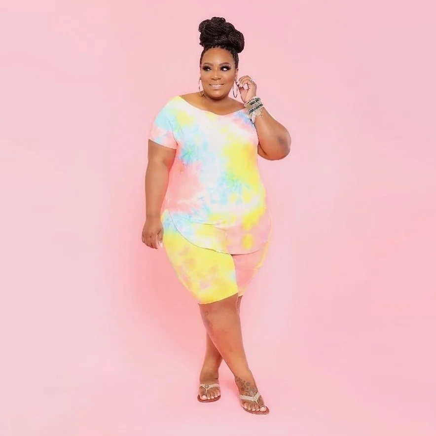 Plus Size Summer Women Clothing Two Piece Sets Short Sleeve Tie Dye Loose Casual Fashion Sexy Lad 3xl 4xl 5xl 6xl