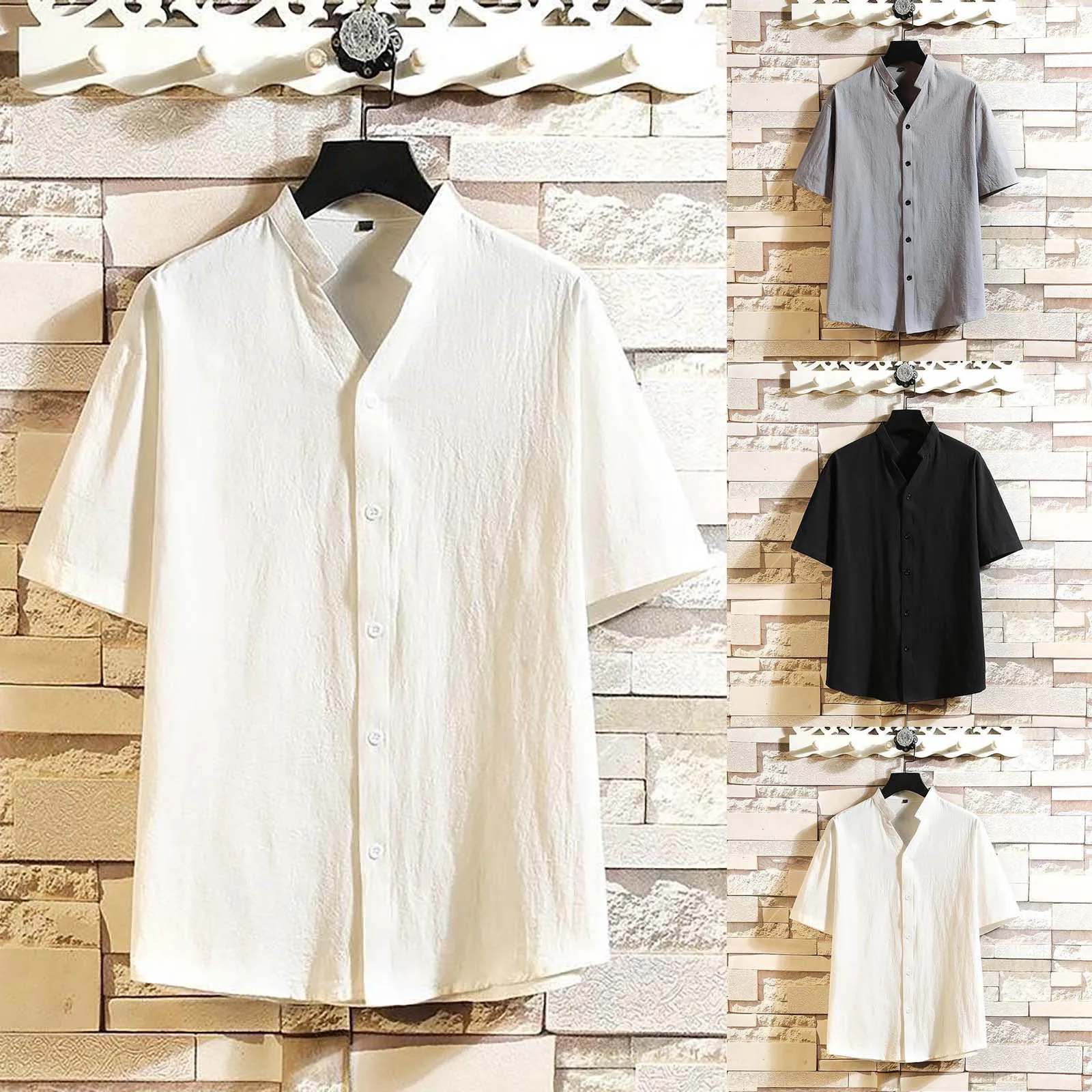 

Men'S Fashion Spring And Summer Casual Short Sleeved Lapel Solid Color Men Shirts Fashion Hip Hop Short Tee Mens 50s Shirt