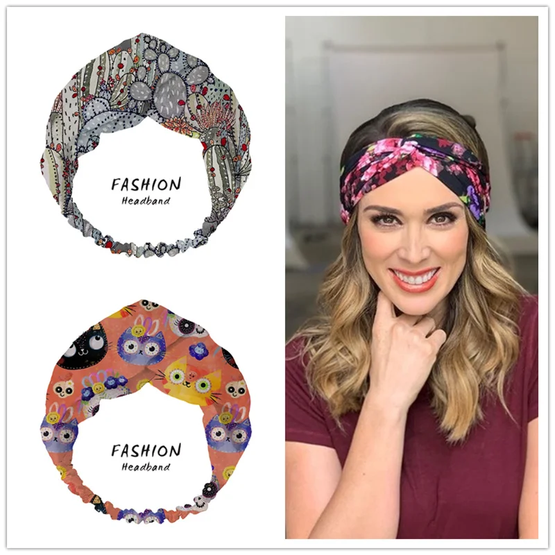 

Fashion Women Girls Bohemian Hair Bands Cactus Print Headbands Retro Turban Bandage Bandanas HairBands Hair Accessories Headwrap