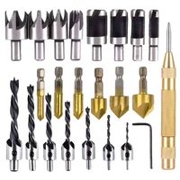 23pcs woodworking hole punching tool diy set chamferer drill three point countersink drill cork bit positioning center punch