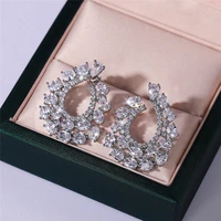 new luxury fashion teardrop shaped stud earrings women full paved bling bling cubic zirconia newly wedding engagement jewelry