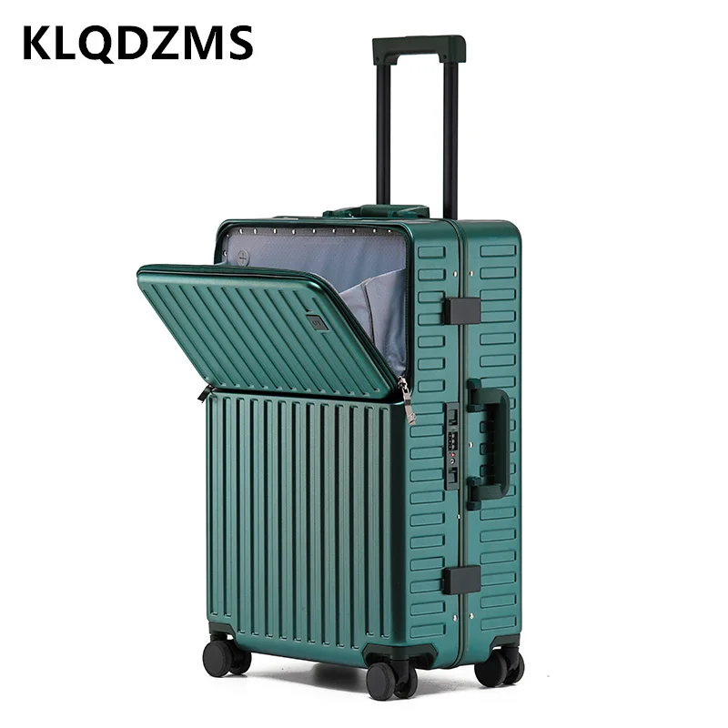 

KLQDZMS 20"24" Inch New Luggage Ladies Front Open Cover Trolley Bag Multifunctional Boarding Case Laptop Rolling Suitcase