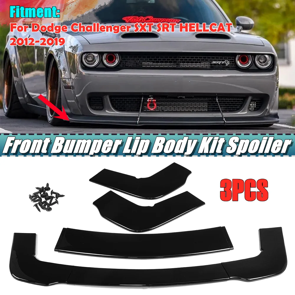 

3PCS Car Front Bumper Spoiler Splitter Lip Diffuser Deflector Lips For Dodge For Challenger 2012-2019 SXT SRT HELLCAT All